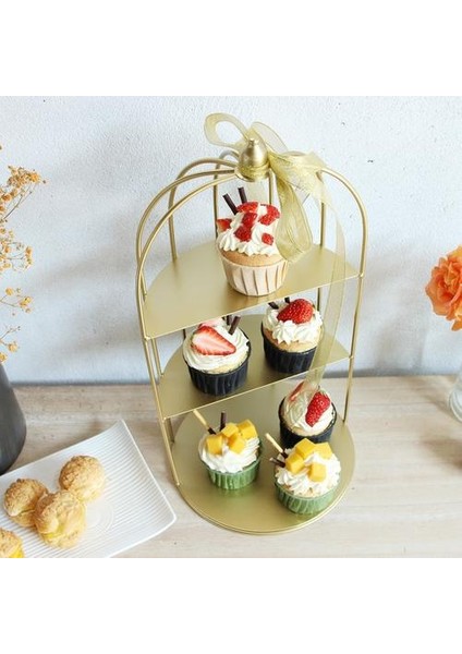 Altın Metal Takı Standı Meyve Sepeti Kek Standı Cupcake Tepsi Birdcage Doğum Günü Kek Araçları Ev Dekorasyon Tatlı Masa Raf | Depolama Tutucular ve raflar fırsatları