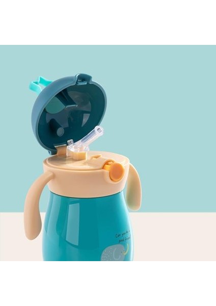 260 ml Karikatür Bebek Termos Kupası Çocuk Kupası Yumuşak Borulu Saman Sippy Kupası Yerçekimi Topu Su Kupası Su Şişesi | Kupalar (Yeşil)