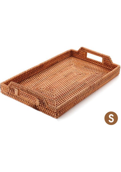 Kolu Dikdörtgen ile Rattan Servis Tepsileri El Yapımı Dokuma Tepsi Snack Plaka Rattan Dokuma Sepet Meyve Snack Ekran Tepsisi | Depolama Tepsileri (Ler)