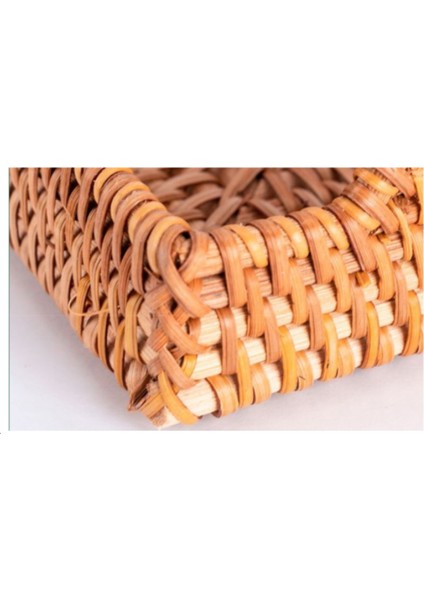 Kolu Dikdörtgen ile Rattan Servis Tepsileri El Yapımı Dokuma Tepsi Snack Plaka Rattan Dokuma Sepet Meyve Snack Ekran Tepsisi | Depolama Tepsileri (Ler)