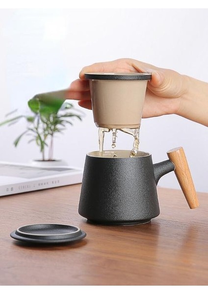 Yaratıcı Ahşap Kolu Seramik Çay Bardağı Tek Su Bardağı Seyahat Kahve Fincanı Çay Fincanı Seti Seramik Çay Bardağı | Çay Fincanı ve tabak Setleri