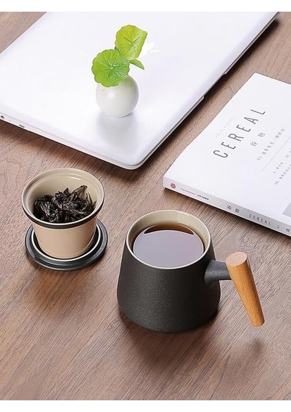 Yaratıcı Ahşap Kolu Seramik Çay Bardağı Tek Su Bardağı Seyahat Kahve Fincanı Çay Fincanı Seti Seramik Çay Bardağı | Çay Fincanı ve tabak Setleri