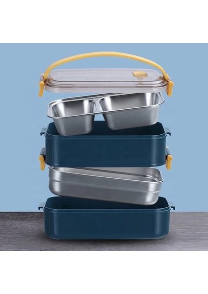 1600 ml Taşınabilir Paslanmaz Çelik Öğle Yemeği Kutusu Taşınabilir Sızdırmaz Gıda Mutfak Konteynerleri Japon Tarzı Bento Öğle Yemeği Kutusu | Öğle Yemeği Kutuları (Mavi)