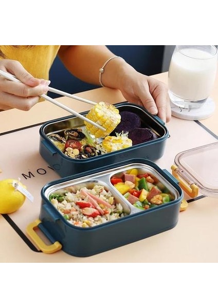 1600 ml Taşınabilir Paslanmaz Çelik Öğle Yemeği Kutusu Taşınabilir Sızdırmaz Gıda Mutfak Konteynerleri Japon Tarzı Bento Öğle Yemeği Kutusu | Öğle Yemeği Kutuları (Mavi)