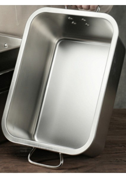 304 Paslanmaz Çelik Plaka Tepsi Kolu ile Dikdörtgen Kare Plaka Pişirme Çanak Derin Barbekü Barbekü Depolama Tepsileri Servis Metal | Depolama Tepsileri (36 * 27 * 10) fiyatları