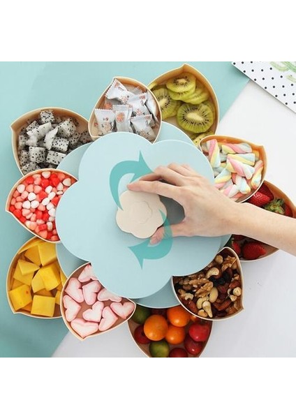 Petal Şekli Dönen Snack Kutusu Gıda Depolama Tepsi Somun Tutucu Gıda Bin Düğün Şeker Plakaları Çift Güverte Kurutulmuş Meyve Organizatör Aracı | Depolama Tepsileri (Mavi-Çift)(Yurt Dışından) fiyatları