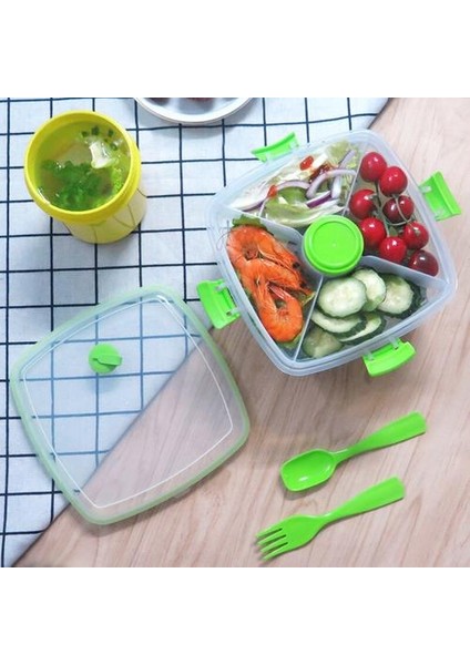 Plastik Öğle Yemeği Kutusu Gıda Konteyner Taşınabilir Mutfak Depolama Organizasyon Öğrenci Çocuklar Lunchbox Sebze Meyve Pirinç Salatası | Öğle Yemeği Kutuları (Yeşil)