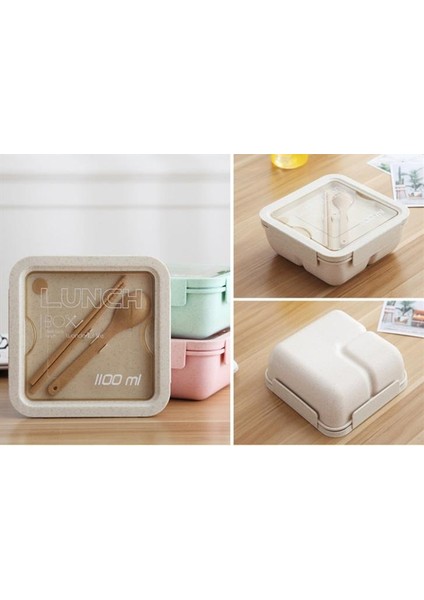1100ML Buğday Saman Öğle Yemeği Kutusu Sızdırmazlık Bant Kaşık Çubuklarını Bento Kutuları Mikrodalga Yemek Yemek Saklama Kabı Öğle Yemeği Kutusu | Öğle Yemeği Kutuları (Bej)(Yurt Dışından)