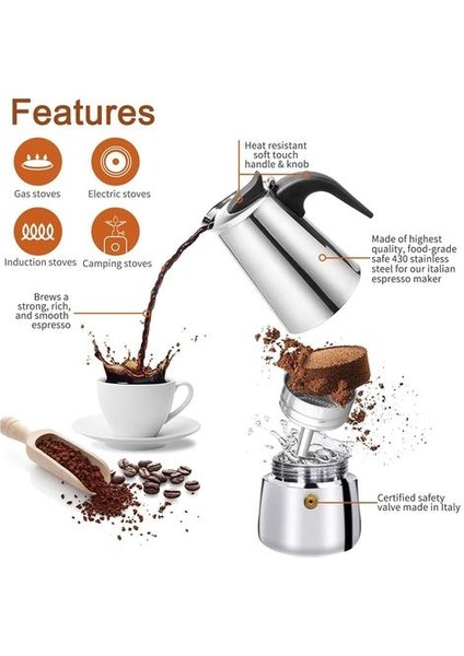 Italyan Makinesi Kahve Makinesi Espresso Moka Pot Kahve Paslanmaz Çelik Araçları Taşınabilir Coffeeware Cafe Latte Stopetop Aksesuarları | Kahve Tencereler