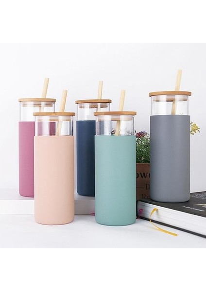 500 ml Cam Bardak Cam Su Şişesi Saman Silikon Koruyucu Kol Sevimli Su Kupası Bambu Kapak Bpa Ücretsiz Isıya Dayanıklı Cam | Su Şişeleri
