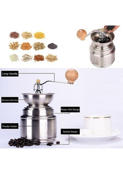 Manuel Kahve Öğütücüler Dayanıklı Kullanışlı Manuel Baharat Bean Kahve Öğütücü Seramik Çekirdek ile Paslanmaz Çelik Burr Öğütücü | Manuel Kahve Öğütücü | Kahve Grınderburr Öğütücü