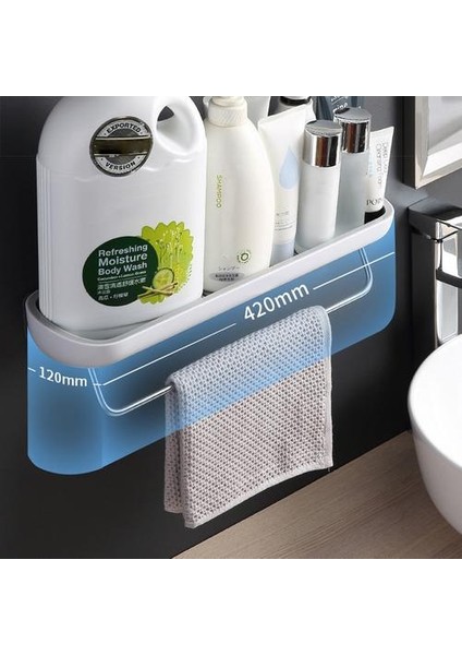 42X12X5.5 cm Duş Depolama Raf Organizatör Banyo Rafları Şampuan Tepsi Standı Tek Çubuk Duş Tutucu Banyo Aksesuarları | Banyo Rafları (Gri-Pole-01)