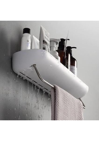 42X12X5.5 cm Duş Depolama Raf Organizatör Banyo Rafları Şampuan Tepsi Standı Tek Çubuk Duş Tutucu Banyo Aksesuarları | Banyo Rafları (Gri-Pole-01)
