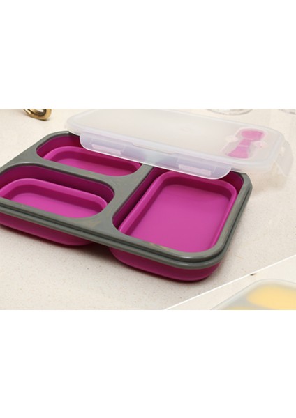 1100ML Silikon Katlanabilir Taşınabilir Öğle Yemeği Kutusu Büyük Kapasiteli Kase Öğle Yemeği Bento Kutusu Katlanır Lunchbox Çevre Dostu | Çevre Dostu (Pembe)(Yurt Dışından)