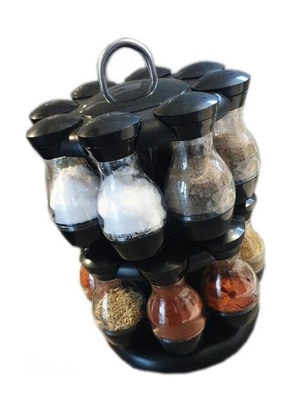 16 Adet Baharat Kavanozları Yuvarlak Dönebilen Depolama Raflı Cruet Çeşni ile Set | Raflar ve tutucular