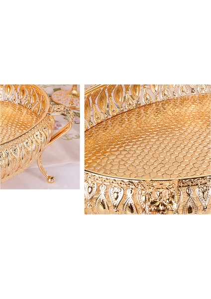 Metal Tepsi Lüks Altın Finish Hollow Plaka Kuruyemiş / Meyve / Kek Standı Düğün Centerpieces Ev Masa Dekorasyon | Depolama Tepsileri (Yuvarlak)