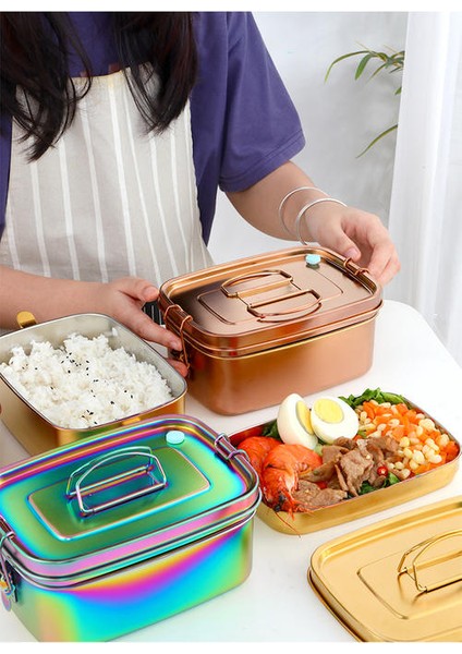 1 Adet Gökkuşağı Öğle Yemeği Bento Kutusu Mühürlü 304 Paslanmaz Çelik Gıda Konteyner Çift Katmanlı Çocuklar Yetişkinler Için Meyve Kek Snack Saklama Kutusu Bin Sofra | Öğle Yemeği Kutuları