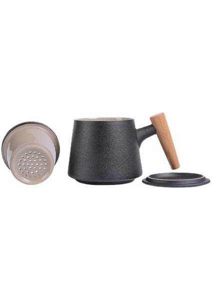 Yaratıcı Ahşap Saplı Seramik Çay Bardağı Tek Su Bardaklar Sunuşerler Seyahat Kahve Fincanı Çay Fincanı Set Kapak Hediye Kutusu ile Seramik Çay Kupalar | Teacup tabak Setleri