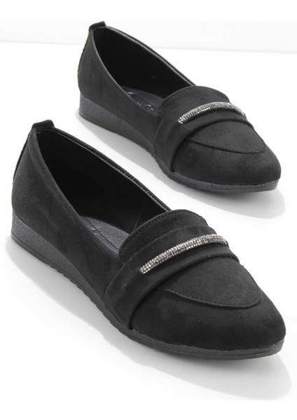 Siyah Siyah Süet Kadın Loafer Ayakkabı K01214032509
