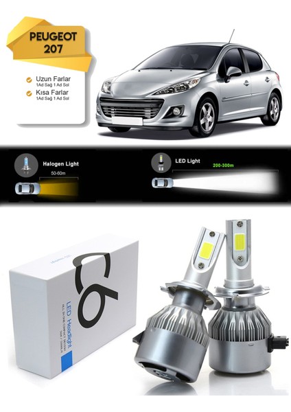 Peugeot 207 Uzun Far  Kısa Far Led Xenon Şimşek Etkili