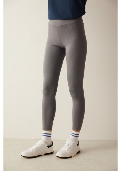 Gri Yüksek Bel Dar Paça Tayt modelleri