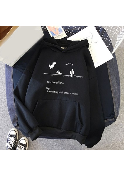 Uzun Kollu Sweatshirt Baskılı Bol Büyük Beden T-Shirt Günlük Kadın Üstleri (Yurt Dışından)