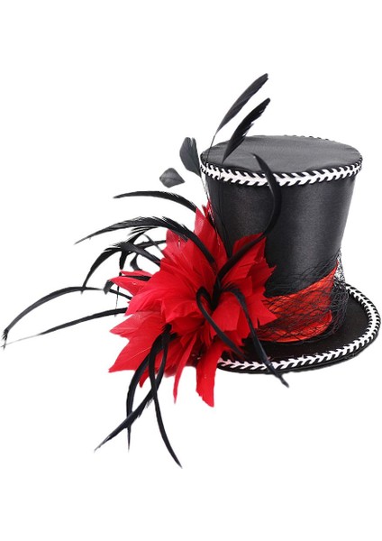 Prettyia Feather Fascinator Top Hat Düğün Gelin Kadın Fantezi Elbise Prop Kırmızı(Yurt Dışından)