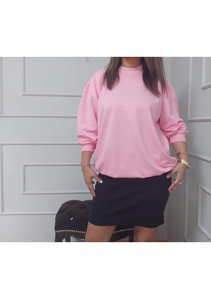 Sıfır Yaka Pembe Sweat