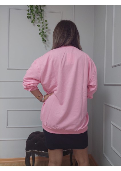 Sıfır Yaka Pembe Sweat