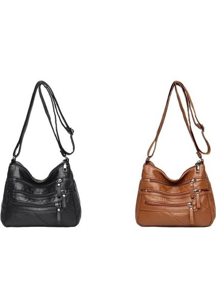 2x Pu Deri Çok Cep Crossbody Çanta (Yurt Dışından)