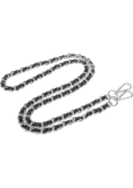 Moda Metal ve Deri Çanta Zincir Kayışı Çanta Çanta Omuz Çantası Gümüş + Siyah(Yurt Dışından)