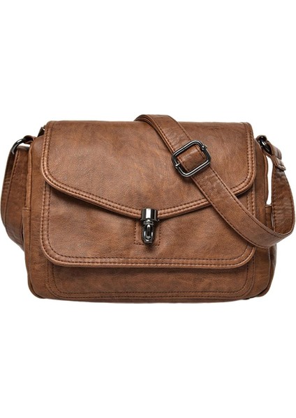 Vintage Stil Kadınlar Yumuşak Pu Flip Omuz Çantası Casual Crossbody Çanta Satchel (Yurt Dışından)