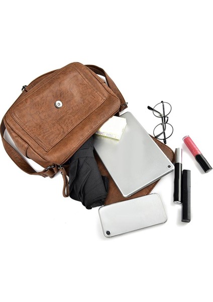 Vintage Stil Kadınlar Yumuşak Pu Flip Omuz Çantası Casual Crossbody Çanta Satchel (Yurt Dışından) modelleri