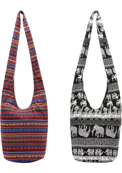 2x Hippi Crossbody Bag Sling Torbaları Çanta Zip Kapatma(Yurt Dışından)