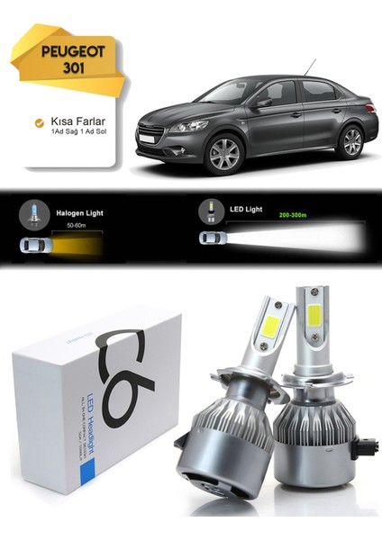 Peugeot 301 Kısa Far Led Xenon Şimşek Etkili