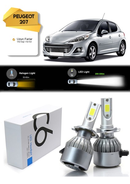 Peugeot 207 Uzun Far Led Xenon Şimşek Etkili