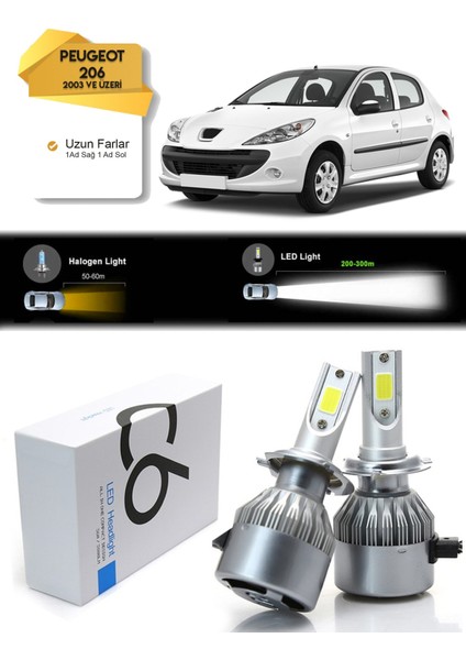 Peugeot 206 Uzun Far Led Xenon Şimşek Etkili 2003 Ve Üzeri