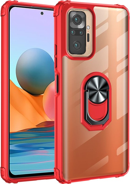 Xiaomi Redmi Note 10 Pro Kılıf Silikon Kenarlı Yüzüklü Manyetik Şeffaf Mola Kapak