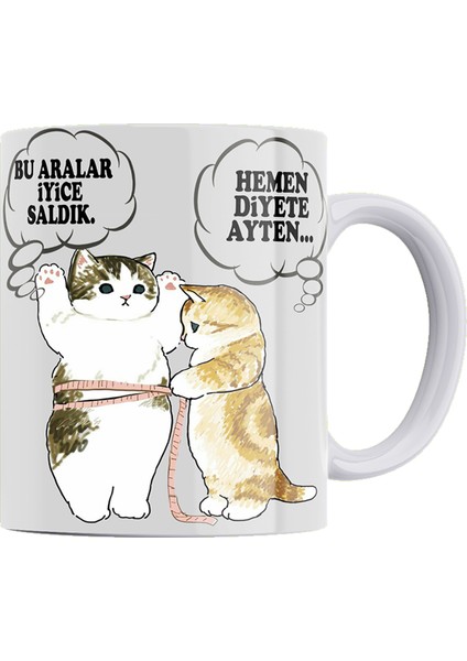 Sevimli Kediler Serisi Çift Tarafı Baskılı Beyaz %100 Porselen Kupa 10