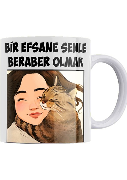 Sevimli Kediler Serisi Çift Tarafı Baskılı Beyaz %100 Porselen Kupa 11