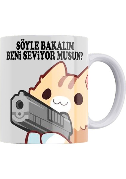 Sevimli Kediler Serisi Çift Tarafı Baskılı Beyaz %100 Porselen Kupa 12
