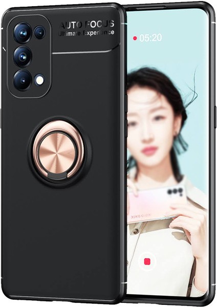 Oppo Reno 5 Kılıf Yüzüklü Manyetik Ravel Silikon