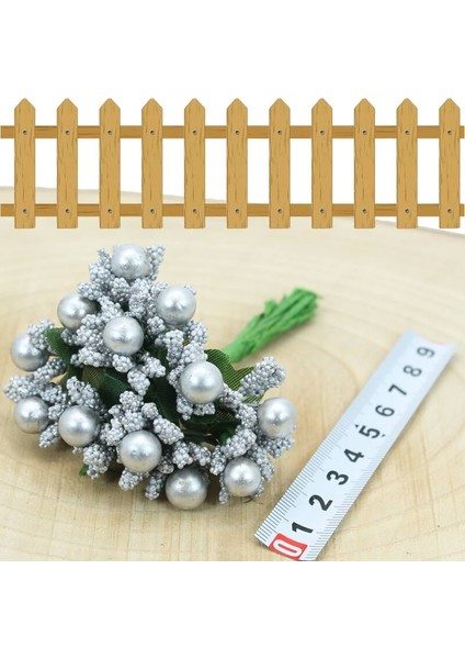 Yapay Çiçek, 12 Adetli Tomurcuk Cipso Demeti - 10 Cm, Gümüş