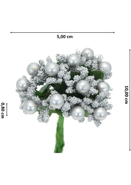 Yapay Çiçek, 12 Adetli Tomurcuk Cipso Demeti - 10 Cm, Gümüş