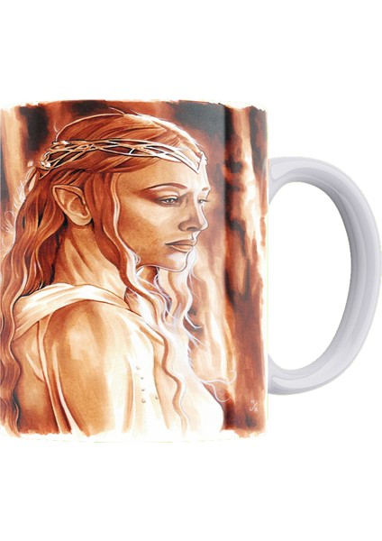 Lotr Karakalem Baskı Serisi Galadriel %100 Porselen Beyaz Kupa