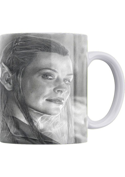 Lotr Karakalem Baskı Serisi Tauriel %100 Porselen Beyaz Kupa