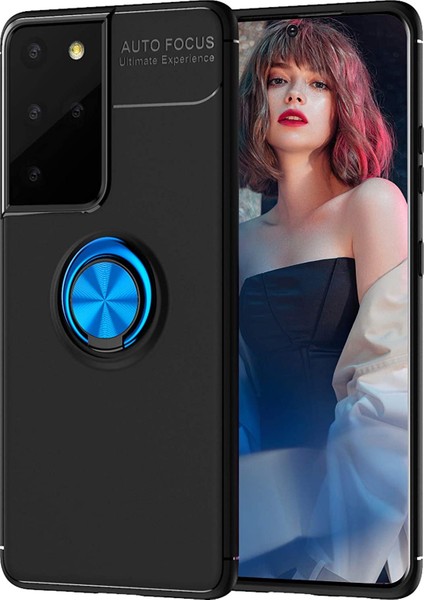 Samsung Galaxy S21 Ultra Kılıf Yüzüklü Manyetik Ravel Silikon