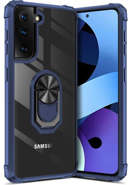 Samsung Galaxy S21 Plus Kılıf Yüzüklü Manyetik Şeffaf Mola Kapak