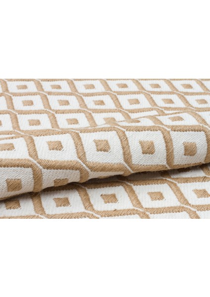 Jüt Krem 5023 Dokuma Desenli Saçaklı Kilim