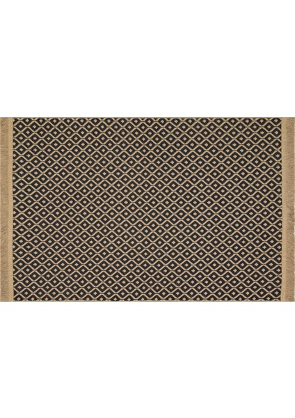 Jüt Siyah 5024 Dokuma Desenli Saçaklı Kilim